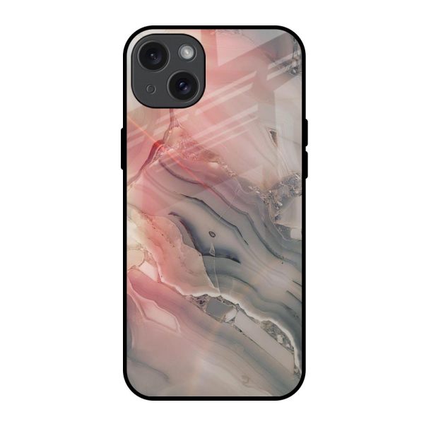 Pink And Grey Marble Glass Case For iPhone 15 Plus Fashion