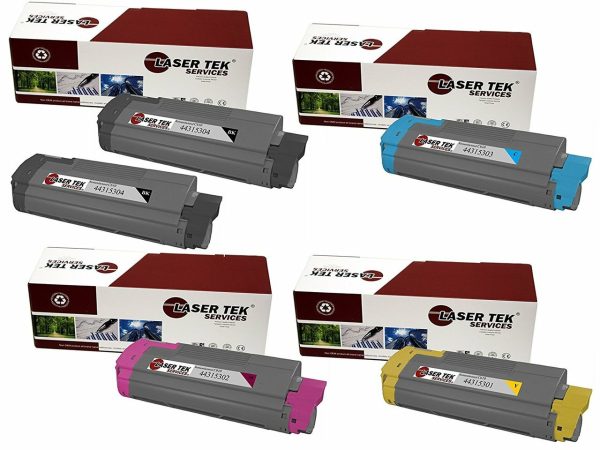 5 Pack Compatible C610 Toner Cartridge Replacements for the Okidata 44315304, 44315303, 44315302, 44315301 (2 Black, Cyan, Magenta, Yellow) For Sale