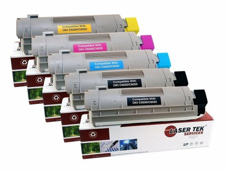 5 Pack Compatible C6000 Toner Cartridge Replacements for the Okidata 43324469, 43324468, 43324467, 43324466 (2 Black, Cyan, Magenta, Yellow) Online Sale