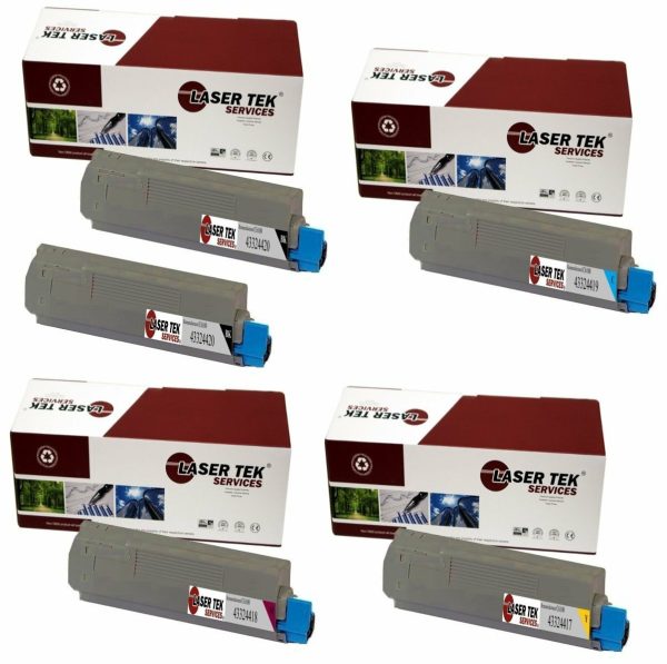 5 Pack Compatible C6100 Toner Cartridge Replacements for the Okidata 43324420, 43324419, 43324418, 43324417 (2 Black, Cyan, Magenta, Yellow) Online Sale