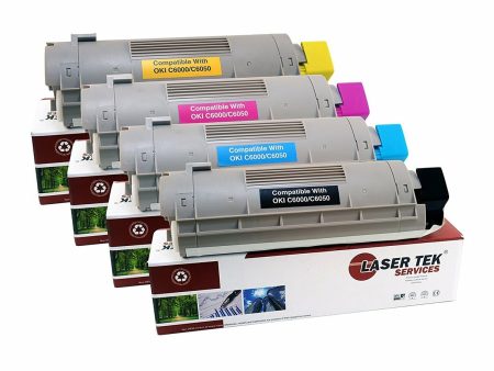 4 Pack Compatible C6000 Toner Cartridge Replacements for the Okidata 43324469, 43324468, 43324467, 43324466 (Black, Cyan, Magenta, Yellow) on Sale